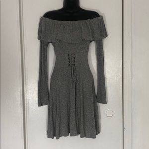 Express Heather Grey Off-Shoulder Sweater Dress